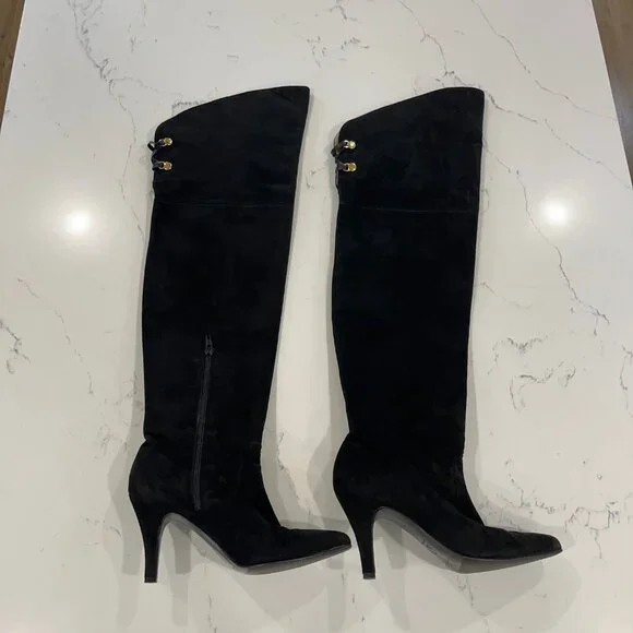 RARE VTG ST. JOHNS black Suede leather over the knee boots Size 7